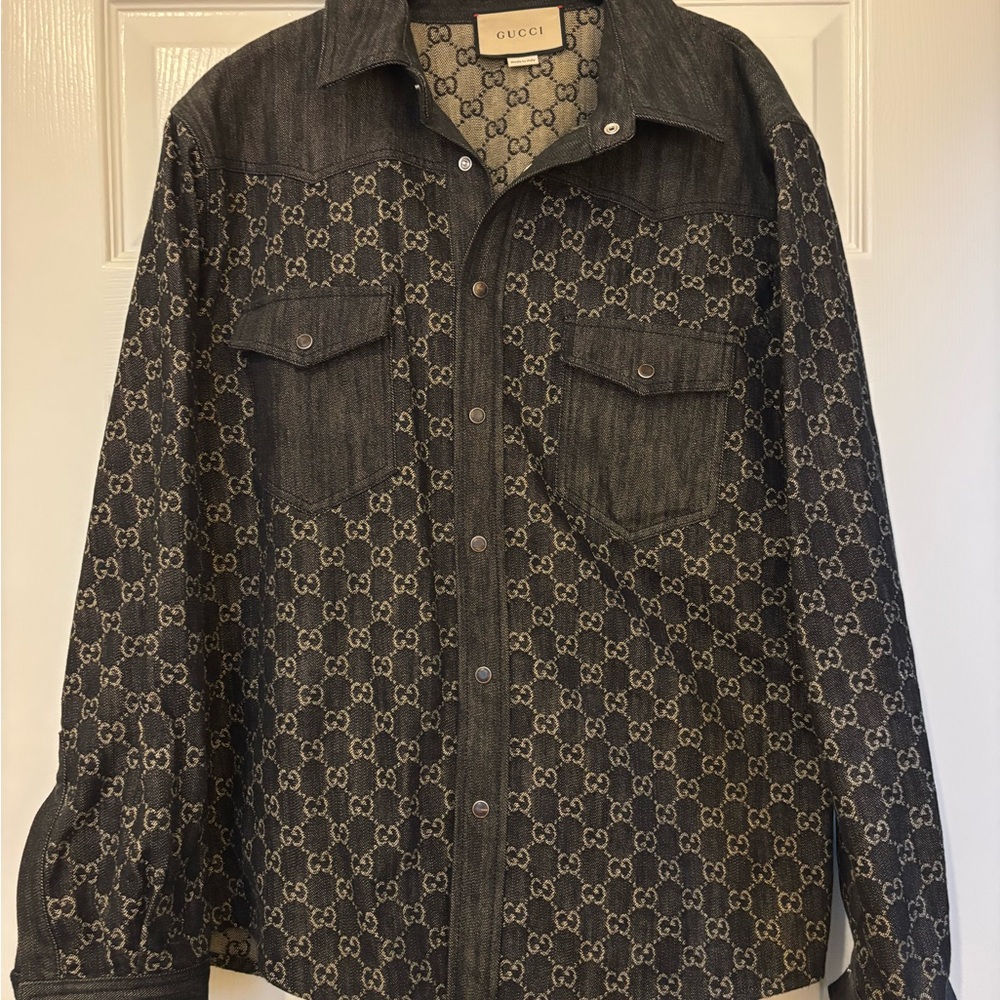 Gucci Black and Gray Denim Button Down Shirt/Jacket